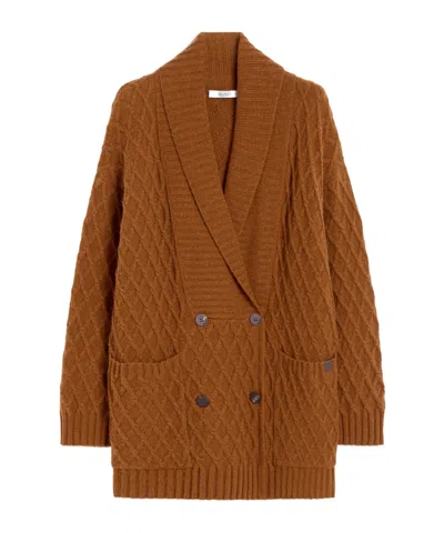 Max Mara Double-breasted Camel-yarn Cardigan In Brown