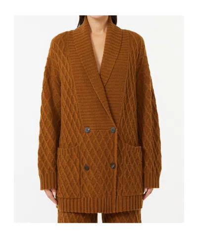Max Mara Double-breasted Camel-yarn Cardigan In Brown