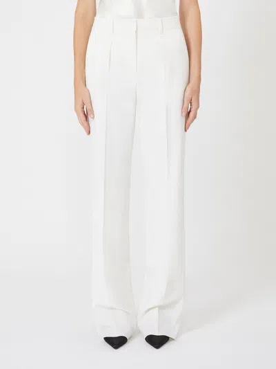 Max Mara Straight Gabardine Wool Trousers In White