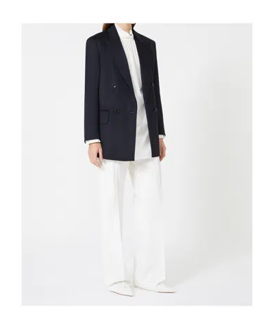 Max Mara Straight Gabardine Wool Trousers In White