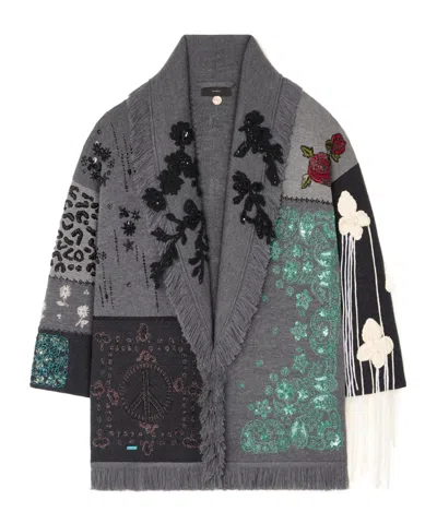 Alanui Midnight In Manhattan Patchwork Cardigan In Gray