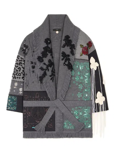 Alanui Midnight In Manhattan Patchwork Cardigan In Gray