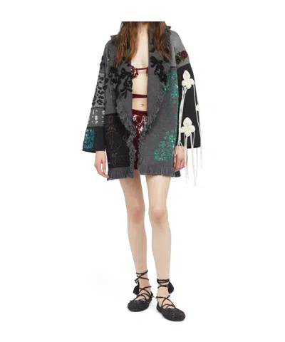 Alanui Midnight In Manhattan Patchwork Cardigan In Gray