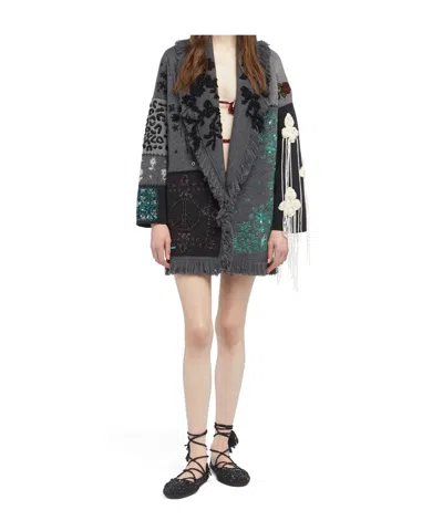 Alanui Midnight In Manhattan Patchwork Cardigan In Gray