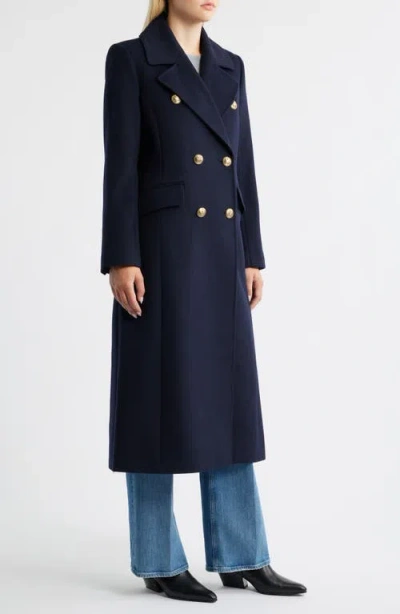 Sam Edelman Doubled Breasted Wool Blend Military Coat In Blue