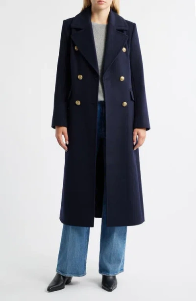 Sam Edelman Doubled Breasted Wool Blend Military Coat In Blue