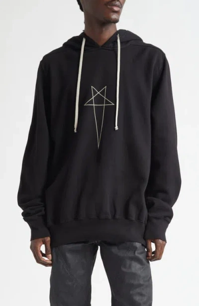 Rick Owens Drkshdw Graphic Print Oversized Hoodie Drawstring In Black