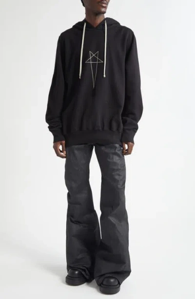 Rick Owens Drkshdw Graphic Print Oversized Hoodie Drawstring In Black