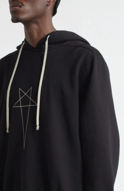 Rick Owens Drkshdw Graphic Print Oversized Hoodie Drawstring In Black