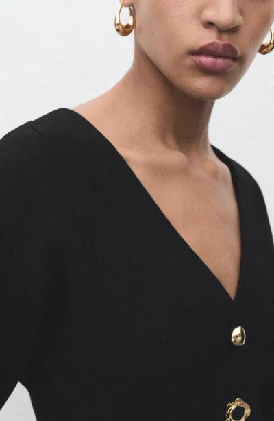 Mango Compact Knit Jacket With Statement Buttons In Black