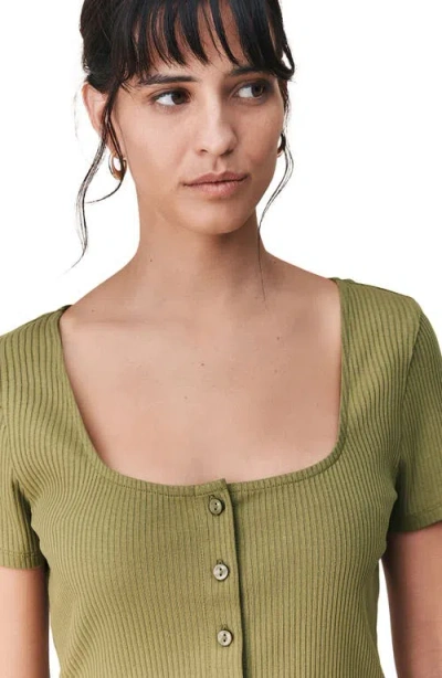 Next Rib Short Sleeve Button-up Top In Gray