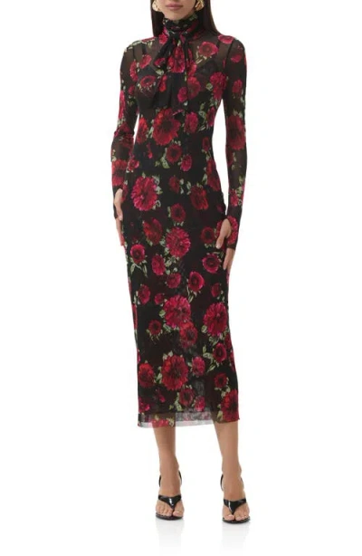 Afrm Bryony Long Sleeve Polka Dot Mesh Dress In Multi