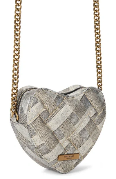 Kurt Geiger Kensington Denim Heart Shaped Crossbody In Gray