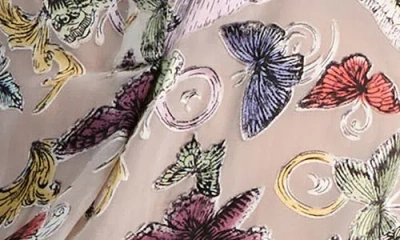 Alice And Olivia Sheila Blouson Sleeve Smocked Cuff Henley Top Spread Your Wings In Multi