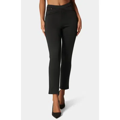 Bebe High Waist Lace Detail Slim Leg Pant In Black