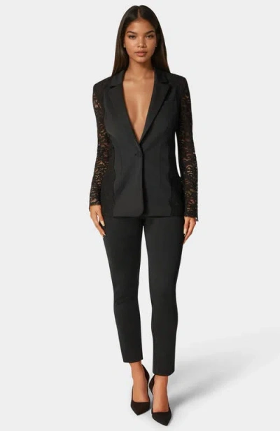 Bebe High Waist Lace Detail Slim Leg Pant In Black