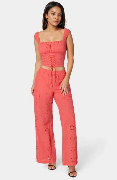 Bebe Natural Waist Palazzo Leg Cargo Pant In Pink