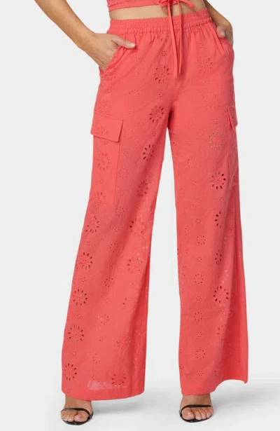 Bebe Natural Waist Palazzo Leg Cargo Pant In Pink