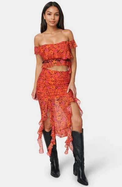 Bebe Ruffle Fringe Top In Multi