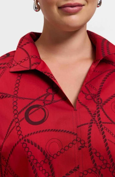 Foxcroft Agnes Print Popover Top In Red