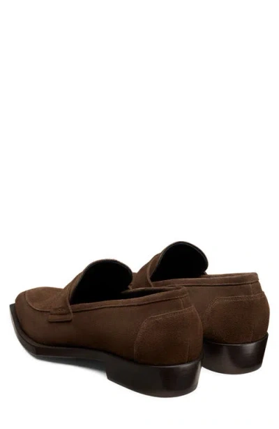 Stuart Weitzman Camillo Square Toe Suede Penny Loafer In Brown