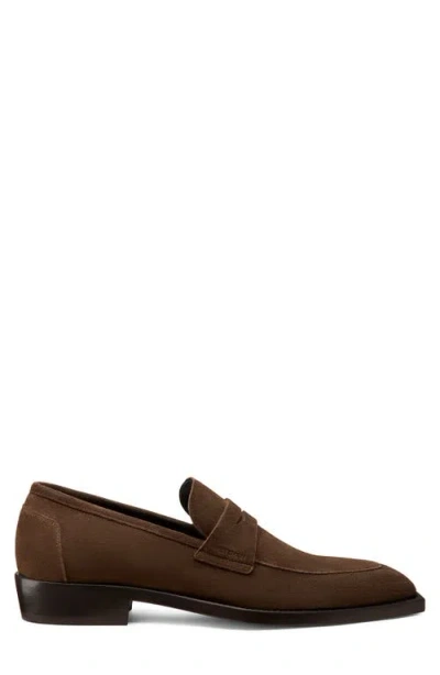 Stuart Weitzman Camillo Square Toe Suede Penny Loafer In Brown