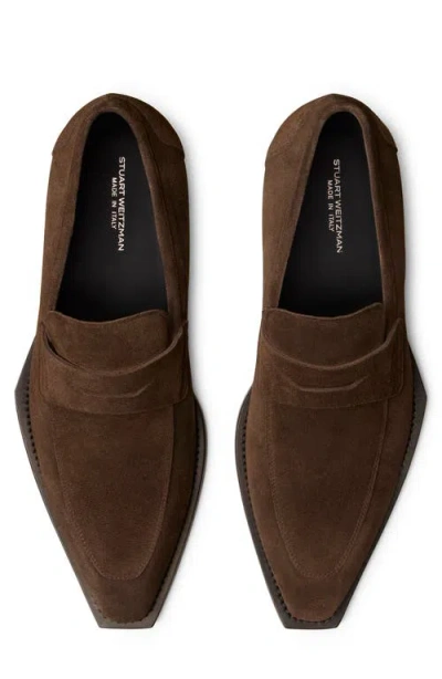 Stuart Weitzman Camillo Square Toe Suede Penny Loafer In Brown