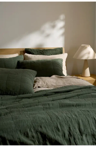 Parachute Linen Box Quilted Sham Set In Green