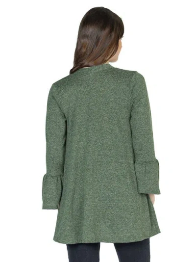 24seven Comfort Apparel Women's Three Quarter Bell Sleeve Open Cardigan Jacket In Green