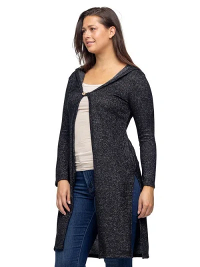 24seven Comfort Apparel Women's Knee Length Long Sleeve Hooded Cardigan Shrug In Blue