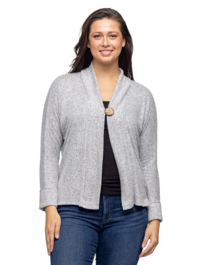 24seven Comfort Apparel Women's Single Button Front Long Sleeve Cardigan In Gray