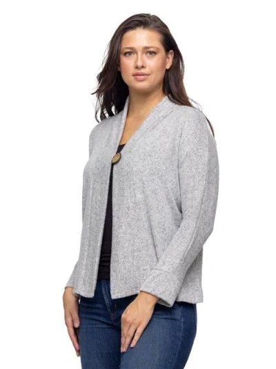 24seven Comfort Apparel Women's Single Button Front Long Sleeve Cardigan In Gray