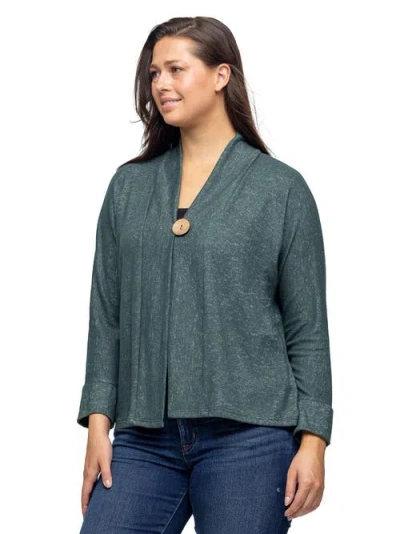 24seven Comfort Apparel Plus Size Button Front Long Sleeve Cardigan Sweater In Green