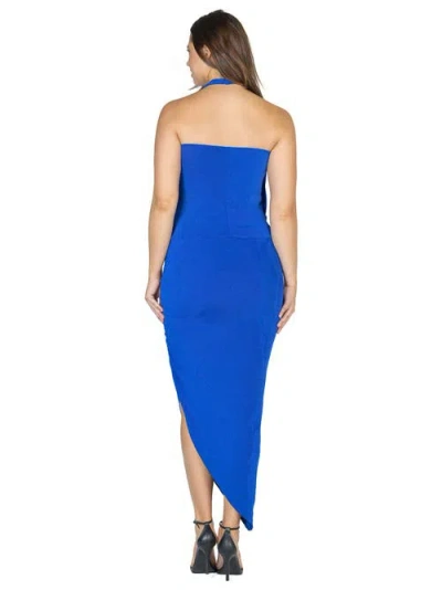 24seven Comfort Apparel Women's Long Asymmetrical Backless Halter Dress In Blue