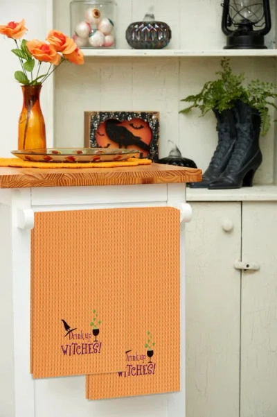 C & F Home C&f Home Drink Up Witches Halloween Cotton Waffle Weave Kitchen Towel In Orange