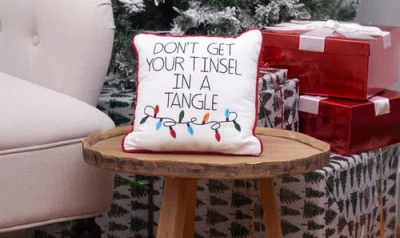 C & F Home C&f Home Tinsel In A Tangle Christmas Throw Pillow, 10" X 10" In White