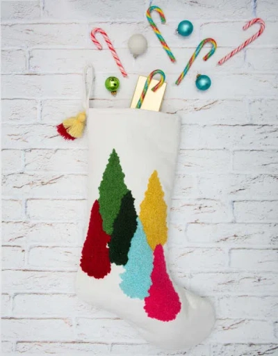 Carol & Frank Colorful Trees Stocking In Multi