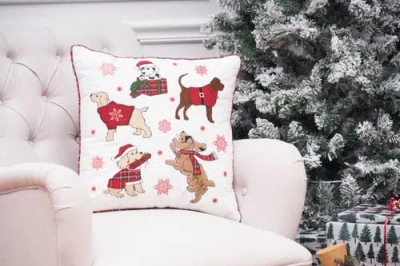 C & F Home C&f Home Festive Playful Dogs Embellished Christmas Throw Pillow, 18" X 18" In Multi
