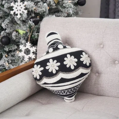 Carol & Frank Ornament Shaped Throw Pillow In Black