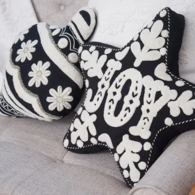 Carol & Frank Ornament Shaped Throw Pillow In Black