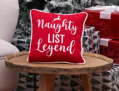 C & F Home C&f Home "naughty List Legend" Small Christmas Accent Pillow, 10" X 10" In Red