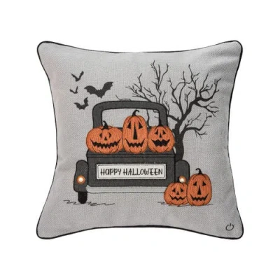 C & F Home C&f Home Halloween Pickup Truck Accent Throw Pillow, 18" X 18" With Light-up Led In Gray
