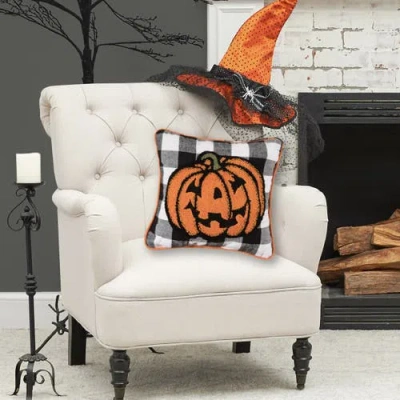 C & F Home C&f Home Jack-o-lantern Pumpkin Check Tufted Halloween Accent Pillow, 12" X 12" In Multi