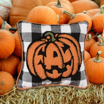 C & F Home C&f Home Jack-o-lantern Pumpkin Check Tufted Halloween Accent Pillow, 12" X 12" In Multi
