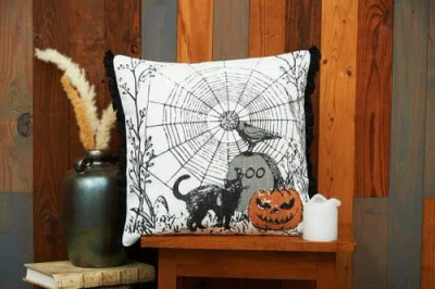 C & F Home C&f Home Jol Boo Spider Web Halloween Printed Throw Pillow, 18" X 18" In Gray