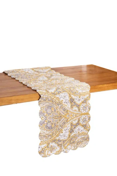 C & F Home C&f Home Shay Damask Table Runner 14" X 51" In Yellow