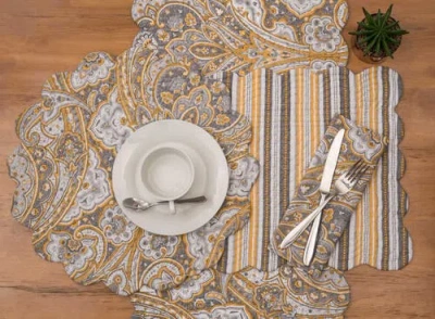 C & F Home C&f Home Shay Damask Table Runner 14" X 51" In Yellow