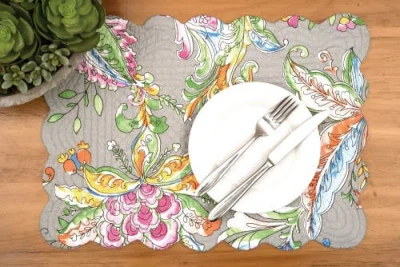 C & F Home C&f Home Frey Quilted Reversible Colorful Paisley Placemats Set Of 6, 13" X 19" In Gray