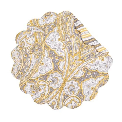 C & F Home C&f Home Shay Damask Round 100% Scalloped Edge Dining Placemats Set Of 6 All Seasons, 17" In Neutral