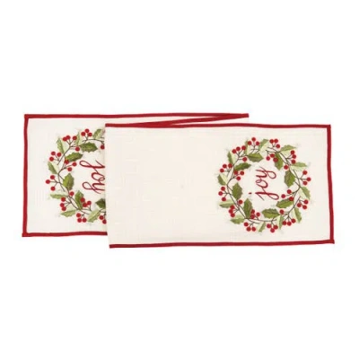 C & F Home C&f Home Embordered "joy" Sentiment W/ Holly Berry Wreath On Off White Background W/ Red Trim Cotton In Multi